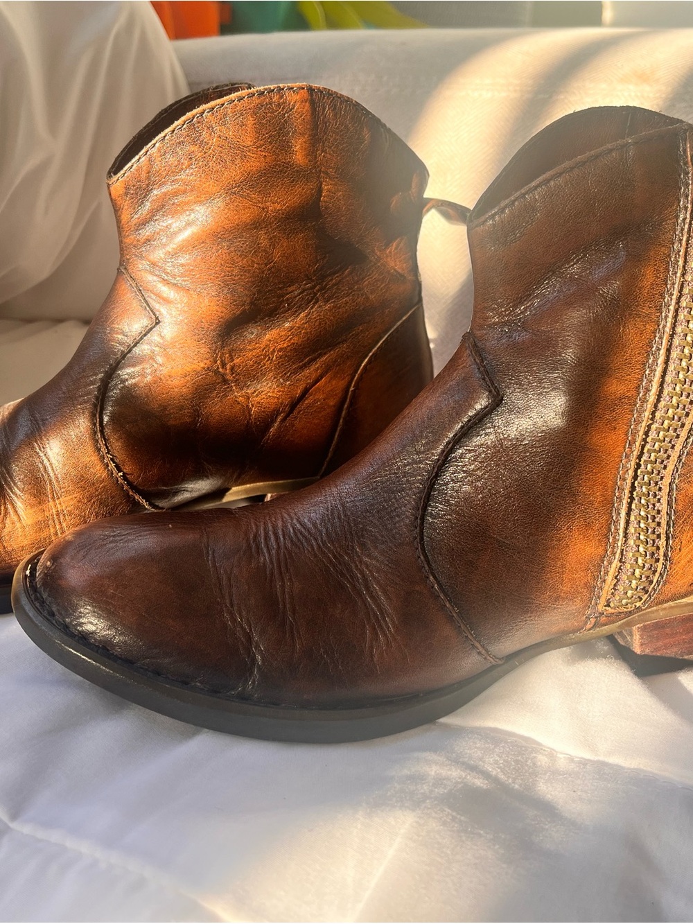 Born Brown Leather Ankle Booties - Distressed Burnished Finish